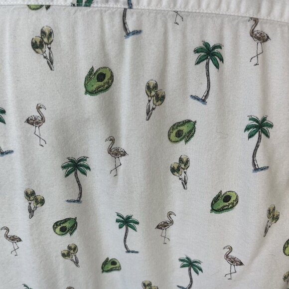 Burnside Hawaiian Shirt Button Mens Large Front White Green Palm Flamingo - Picture 5 of 6